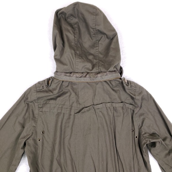Iris Utility Jacket Hooded Cinched Waist M Olive Green Fall Layering Chore Coat - Picture 7 of 9